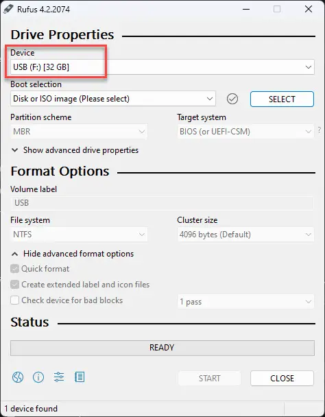 Выберите USB-накопитель