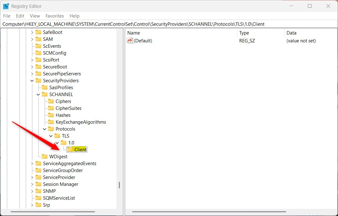 Повторно включите TLS 1.0 и 1.1 в Windows 11.