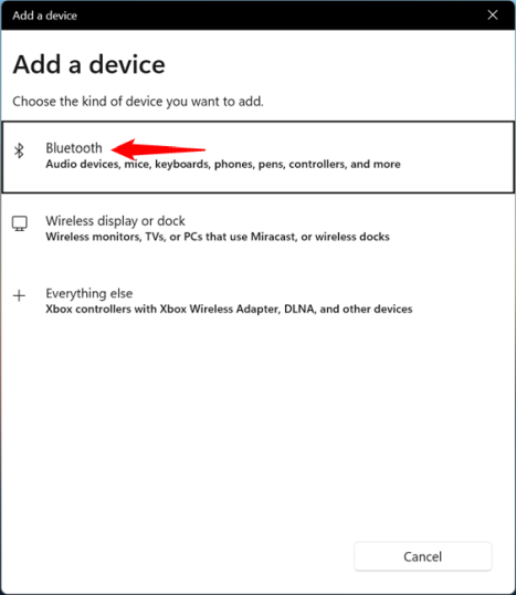 Выберите Bluetooth в списке опций.