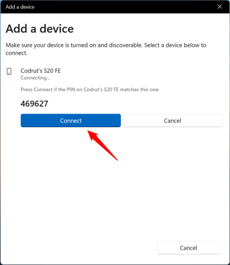 Нажмите или коснитесь «Подключиться» в Windows 11.