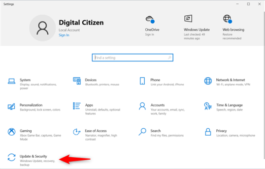 В настройках Windows 10 перейдите в раздел «Обновление и безопасность».