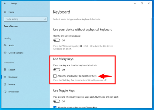Как отключить залипание клавиш в Windows 10
