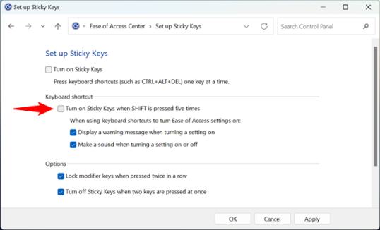 Как отключить залипание клавиш в панели управления