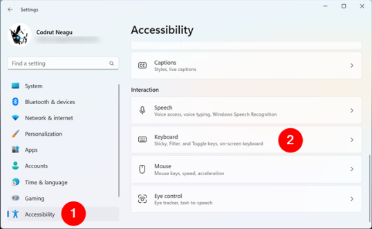 Настройки клавиатуры из специальных возможностей Windows 11.
