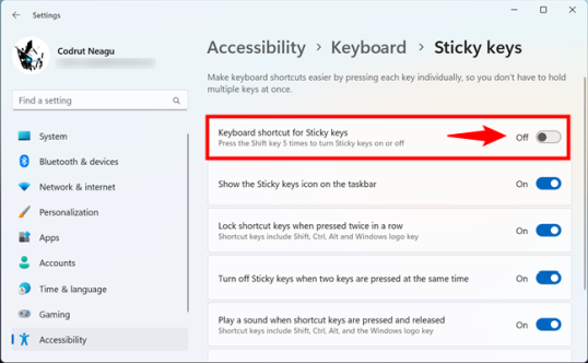 Как отключить залипание клавиш в Windows 11