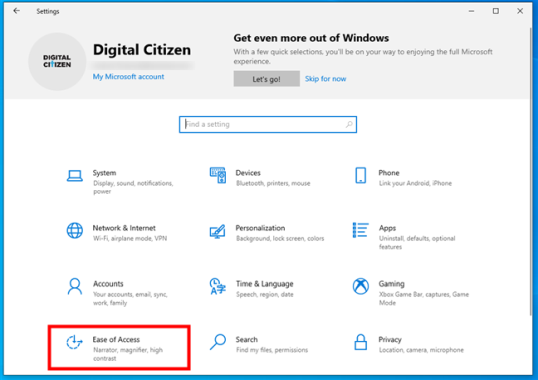 Простота доступа в настройках Windows 10