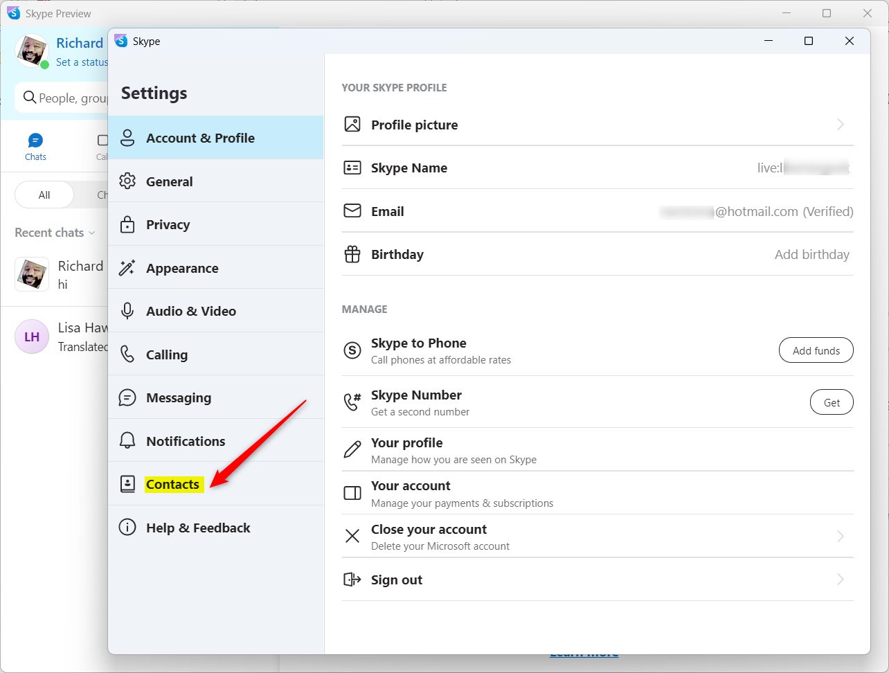 Учетная запись Skype появляется в результатах поиска