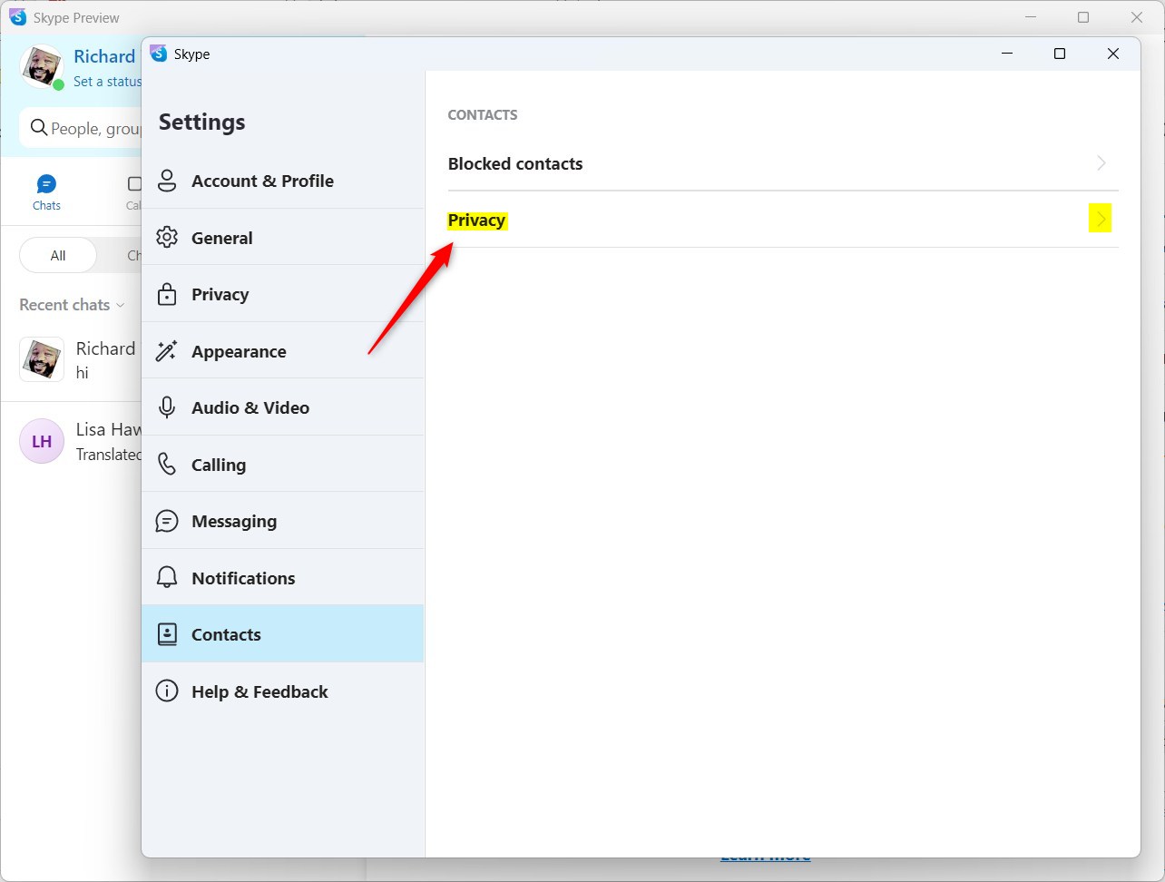 Учетная запись Skype появляется в результатах поиска