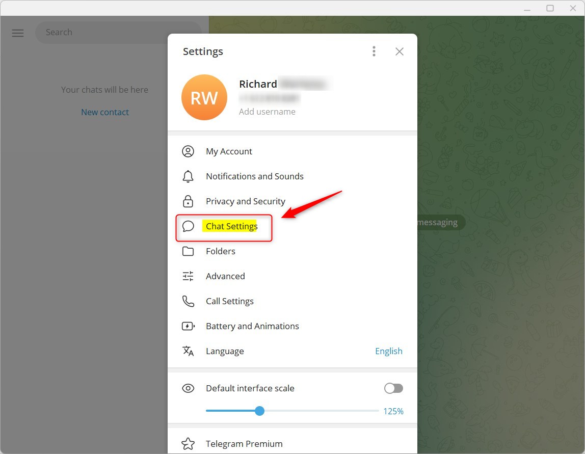 Настройки чата в Telegram