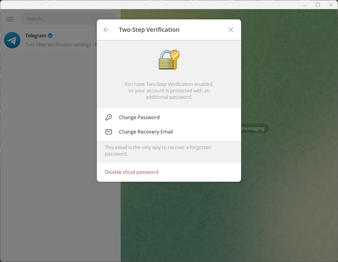 Telegram включает или выключает двухэтапную аутентификацию