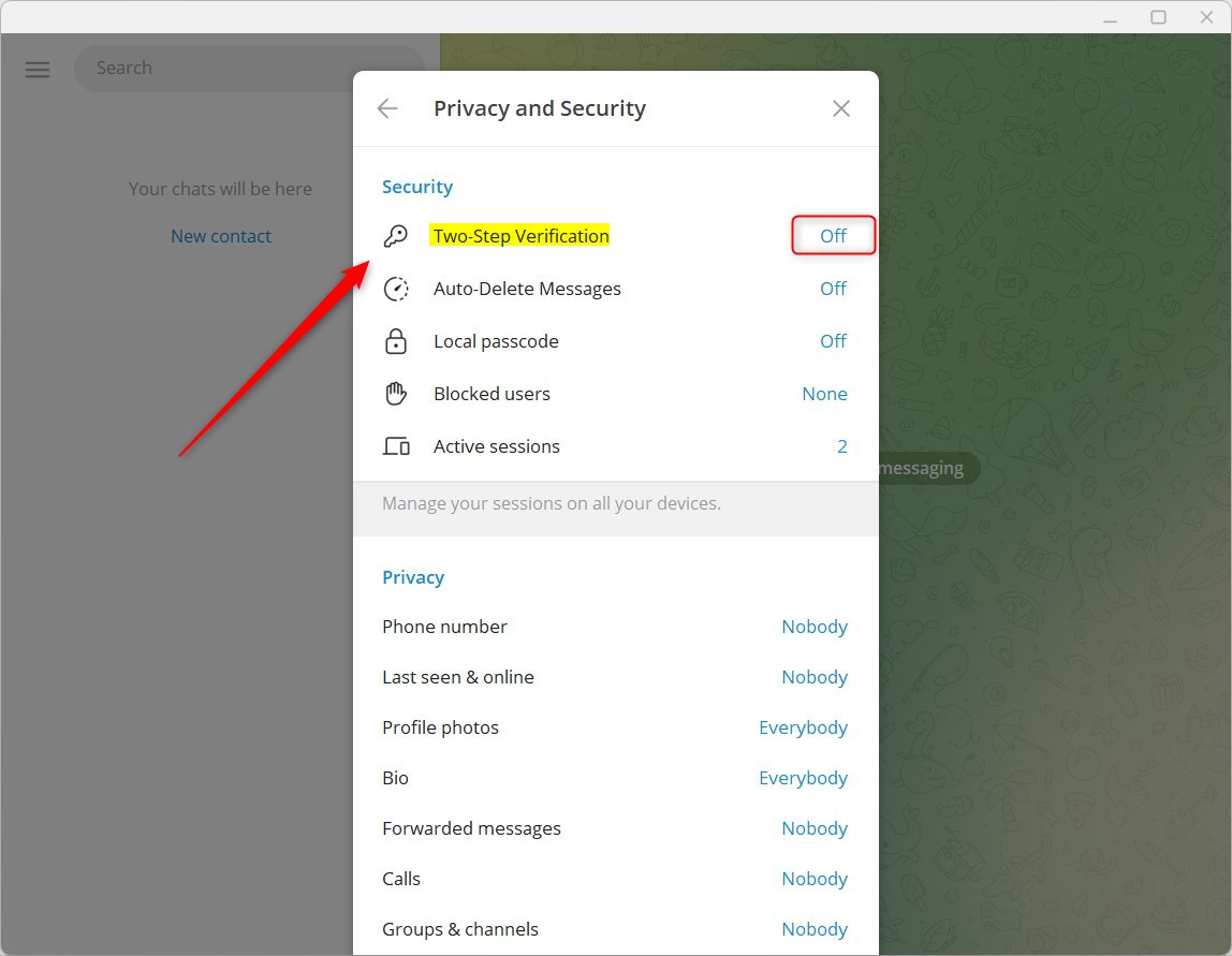 Telegram включает или выключает двухэтапную аутентификацию