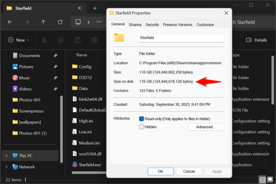 Как посмотреть размер игры Steam на диске