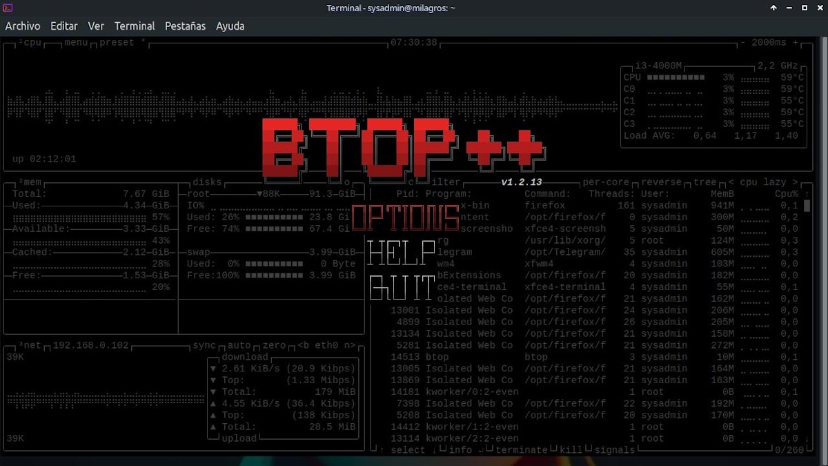 Запустите команду btop