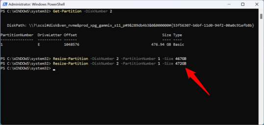 Использование PowerShell Resize-Partition для расширения раздела