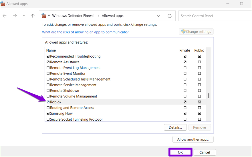Разрешить Roblox через брандмауэр
