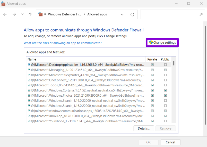Изменить настройки брандмауэра Windows