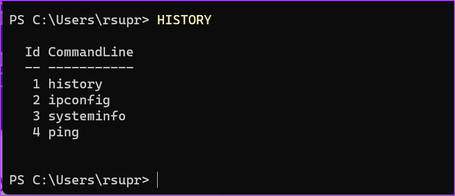 Проверьте историю с помощью Poweshell