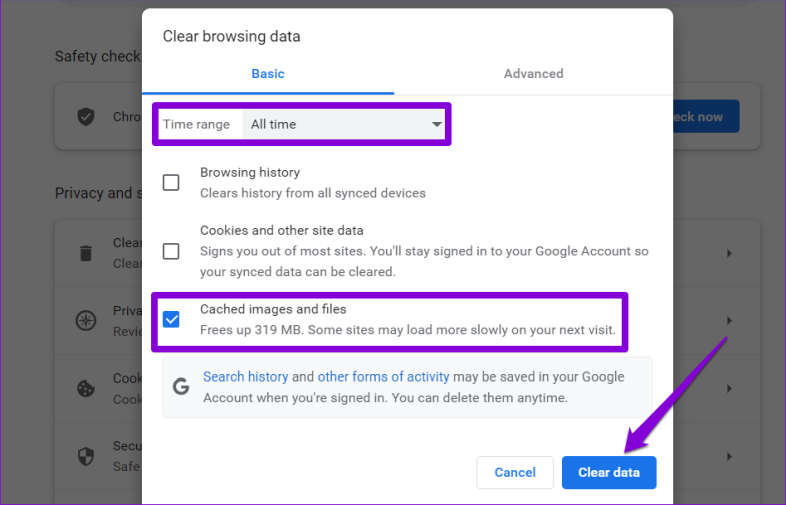 Очистить данные кэша Chrome