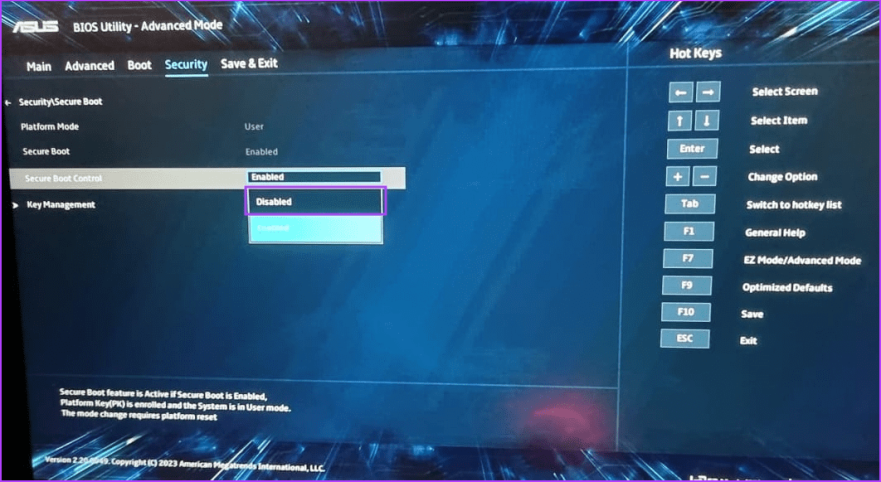 Отключить безопасную загрузку 3