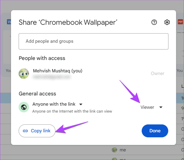 Ссылка для общего доступа к Google Диску на ПК