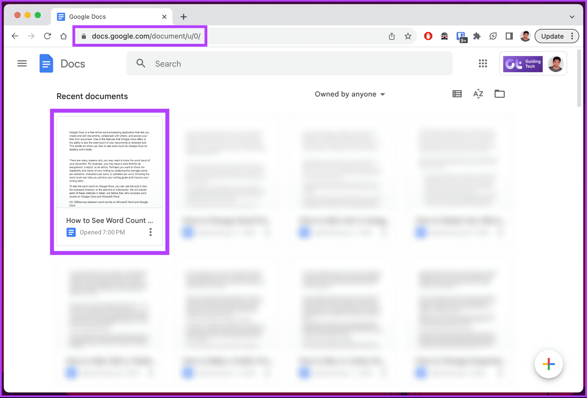 Открыть Документы Google