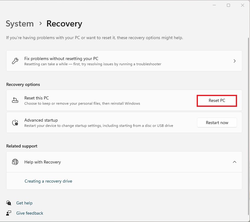 Сброс настроек ПК