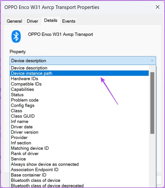 Выберите путь к экземпляру устройства