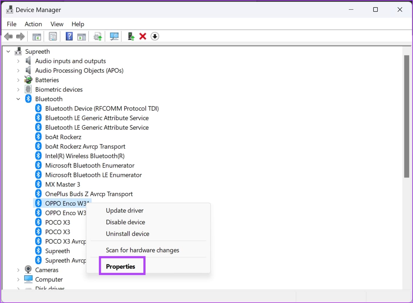 Нажмите «Свойства устройства».