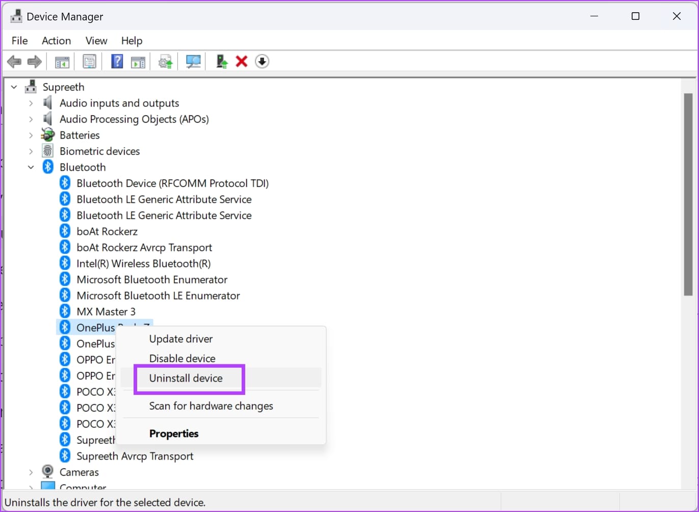 Нажмите «Удалить устройство».