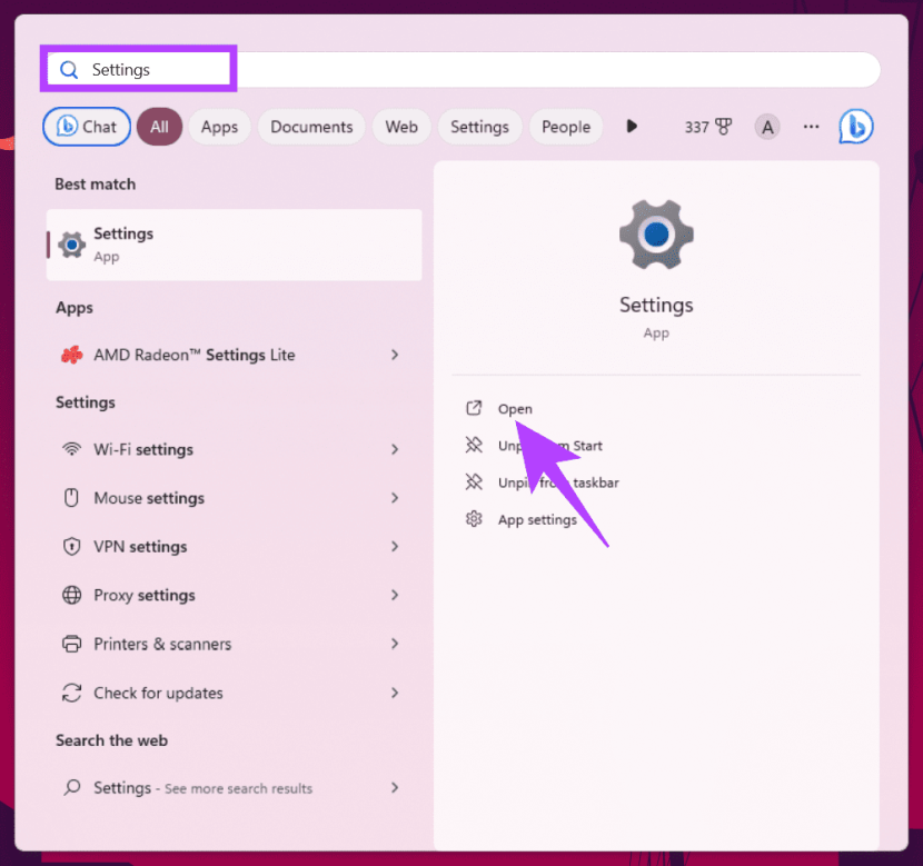 введите Настройки