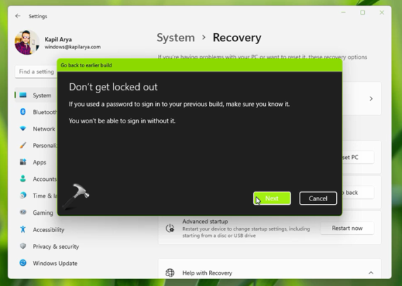 Понизить версию или вернуться к более ранней сборке Windows 11