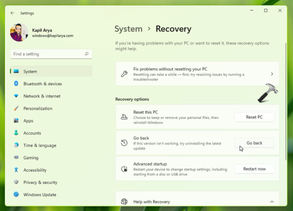 Понизить версию или вернуться к более ранней сборке Windows 11