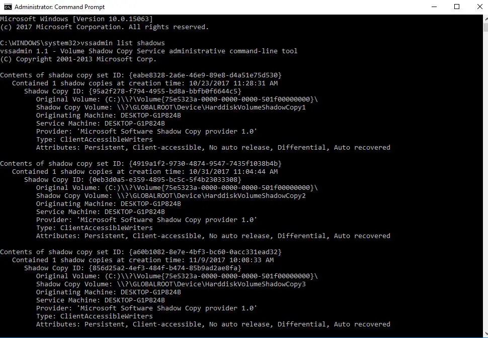 команда для вывода списка всех доступных точек восстановления