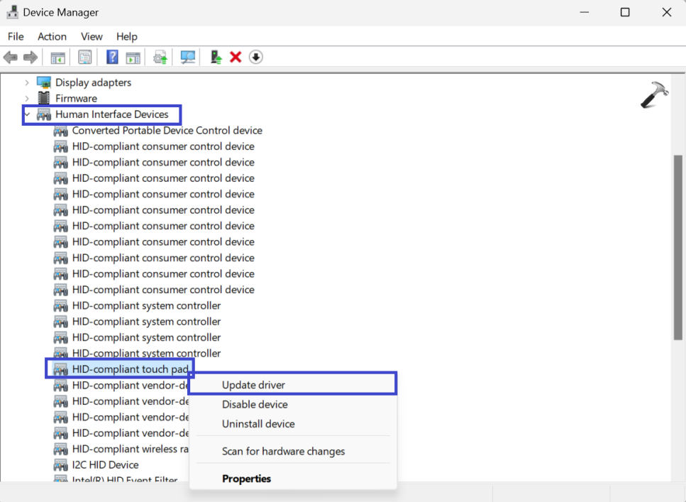 Исправлено: в Windows 11 отсутствуют настройки сенсорной панели — нажмите «Обновить драйвер».