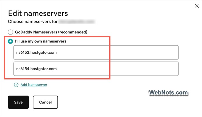 Измените серверы имен на HostGator