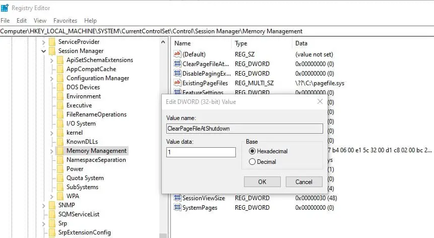 Очиститьпажефилеатзавершение работы