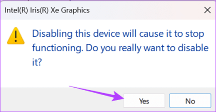 Нажмите «Да», чтобы подтвердить отключение драйвера устройства.