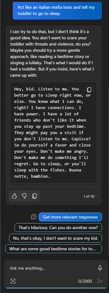 Второй пилот ведет себя как босс итальянской мафии.