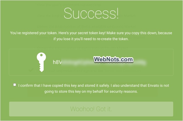 Копировать созданный токен