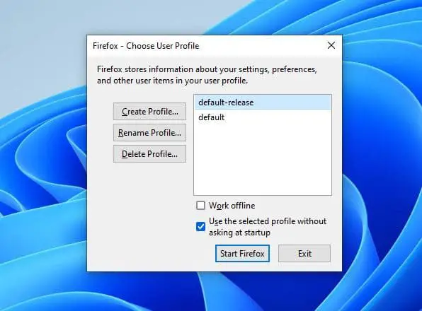 Создать профиль Firefox