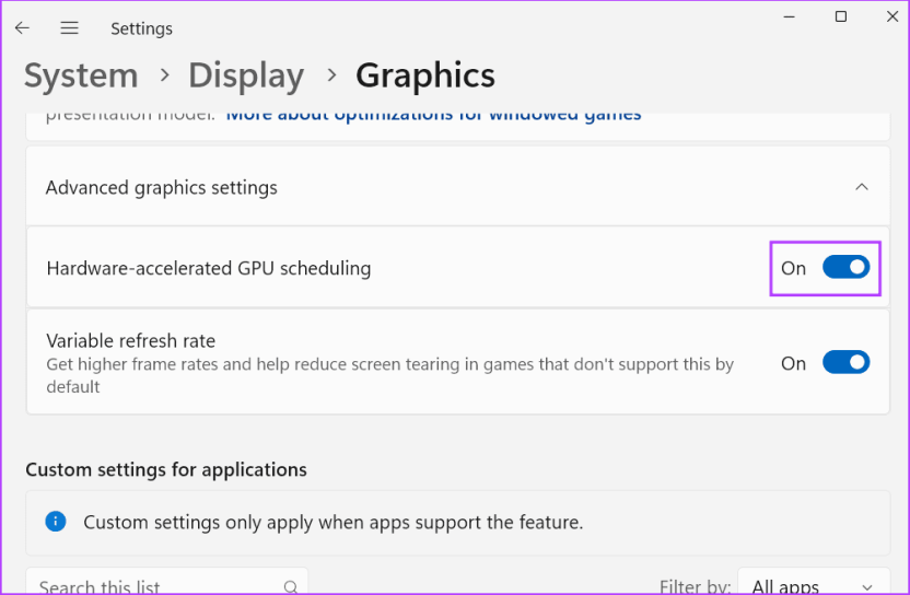 Отключить аппаратное ускорение планирования графического процессора 2