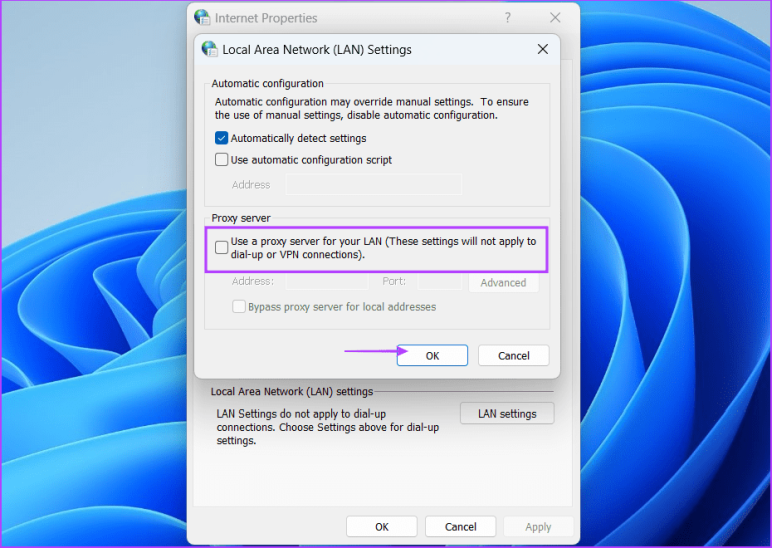 Отключить прокси в настройках Интернета 3