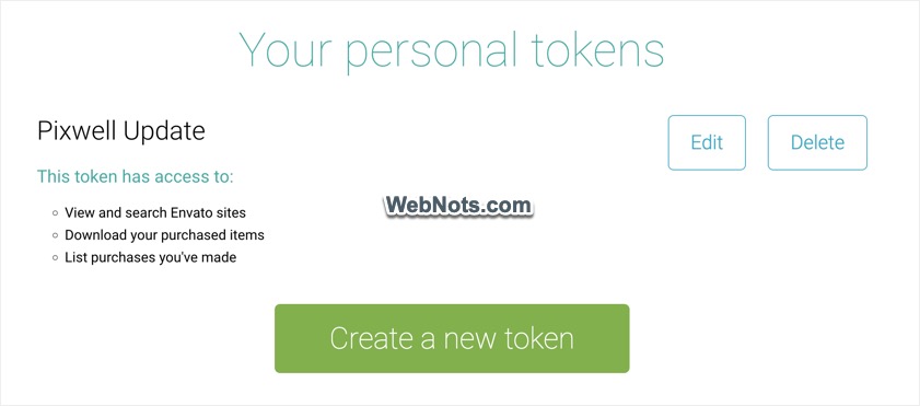 Редактировать или удалить токен Envato