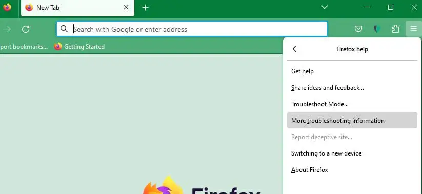 Информация об устранении неполадок Firefox