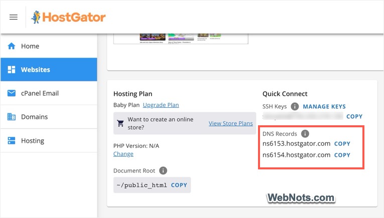 Получите серверы имен HostGator