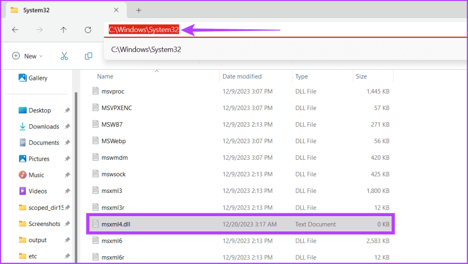 Перейдите в System32 и найдите файл msxml4.dll.