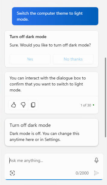 Управление настройками Windows с помощью Copilot