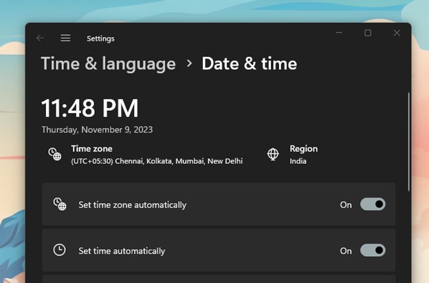 Установить время автоматически