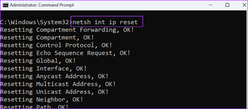 Сбросить TCPIP