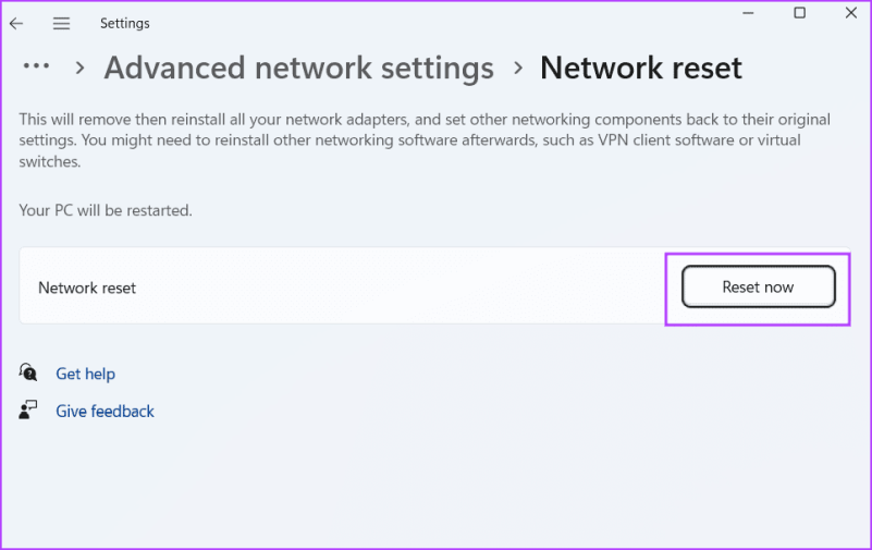 Сбросить сеть